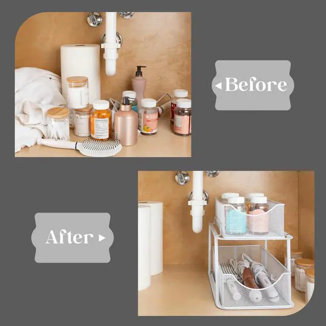 Alt view image 7 of 7 - 2 Sets of 2 Tier Metal Under Sink Organizer for Bathroom, Kitchen, Strong Steel Mesh Sliding Drawers for Under Sink, Under Cabinet, Closet, Kitchen, Pantry, Bathroom Organizers and Storage