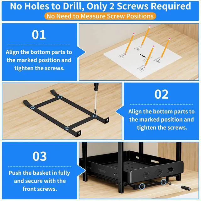 Alt view image 6 of 7 - Pull Out Spice Racks for Inside Cabinets, 2-Tier Cabinet Spice Rack, Height Adjustable Spice Rack Organizer for Cabinet, Kitchen Vertical Spice Rack (9.7''Wx10.8''Dx9.2''H, Metal Black)