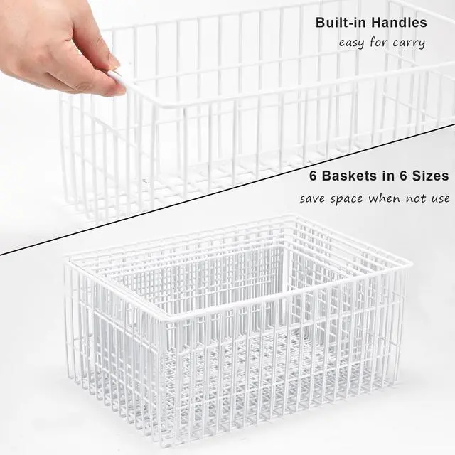 Alt view image 6 of 7 - Freezer Organizer Bins, Vertical Sides Wire Freezer Baskets for Upright Freezer, Chest Freezer Organizer Deep Freezer Storage Containers for Foods, Snacks, Vegetables, Fruits, Set of 6