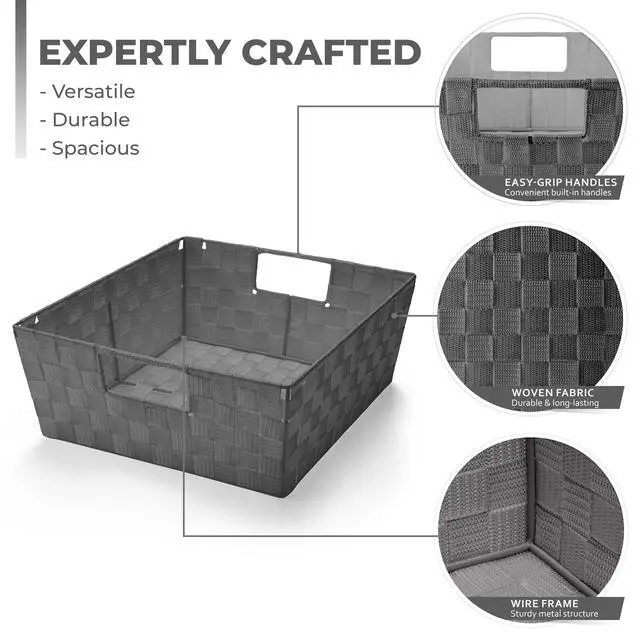 Alt view image 4 of 7 - Set of 3 Large Storage Baskets for Organizing, Mesh Hand-Woven Design, Linen Closet Organizers and Storage, Organizer Storage Baskets for Shelves, Organizers and Storage ( Gray)