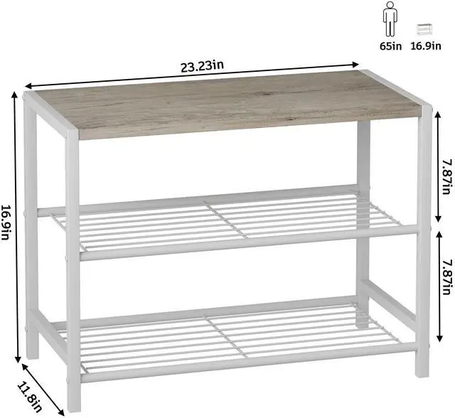 Alt view image 5 of 7 - 3-Tier Shoe Rack, Shoe Storage Shelf, Industrial Shoe Tower, Narrow Shoe Organizer for Closet Entryway, Small Shoe Rack Table with Durable Metal Shelves, White Oak