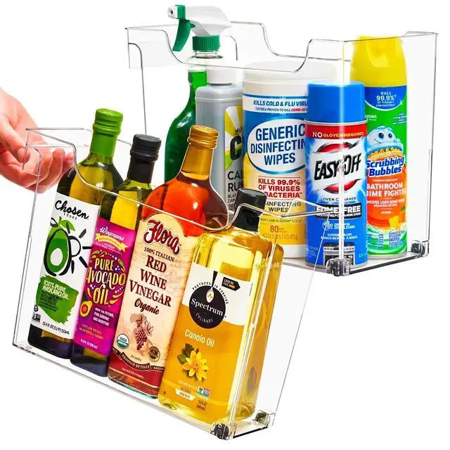 Main image of Roll Out Bottle Organization Bins - 2 Sizes Pantry Under Sink Organizer with Wheels & Handles - Clear Plastic Organizing Containers for Cleaning Supplies - Kitchen Cabinet Laundry Room Storage