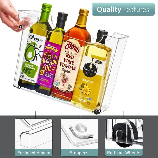 Alt view image 2 of 7 - Roll Out Bottle Organization Bins - 2 Sizes Pantry Under Sink Organizer with Wheels & Handles - Clear Plastic Organizing Containers for Cleaning Supplies - Kitchen Cabinet Laundry Room Storage