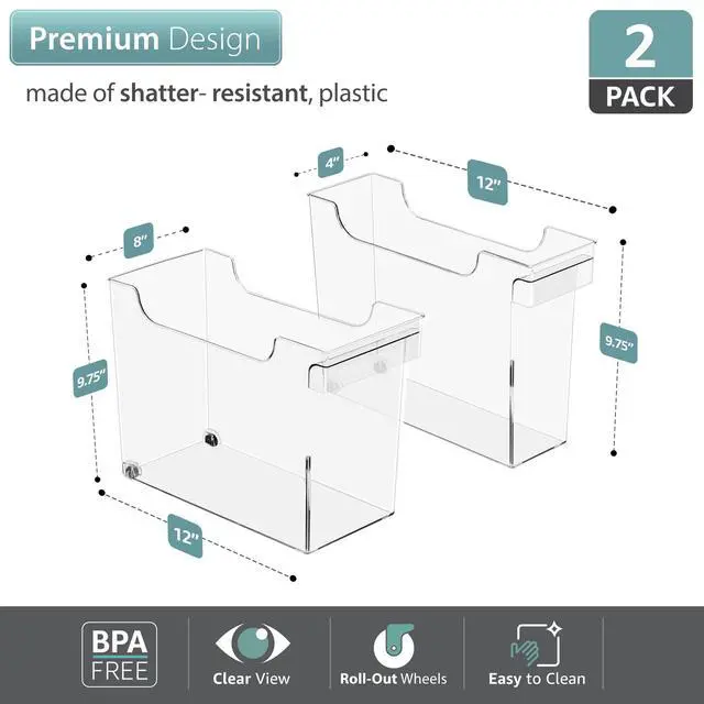Alt view image 4 of 7 - Roll Out Bottle Organization Bins - 2 Sizes Pantry Under Sink Organizer with Wheels & Handles - Clear Plastic Organizing Containers for Cleaning Supplies - Kitchen Cabinet Laundry Room Storage