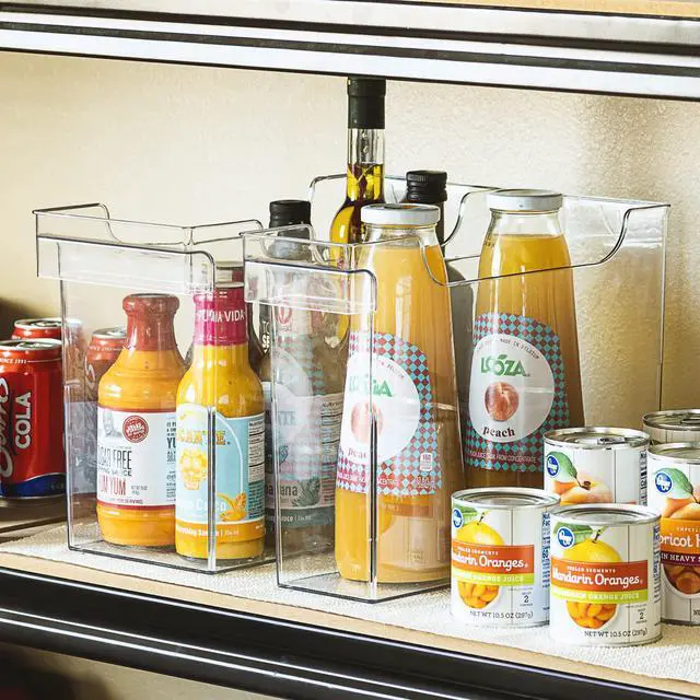 Alt view image 5 of 7 - Roll Out Bottle Organization Bins - 2 Sizes Pantry Under Sink Organizer with Wheels & Handles - Clear Plastic Organizing Containers for Cleaning Supplies - Kitchen Cabinet Laundry Room Storage