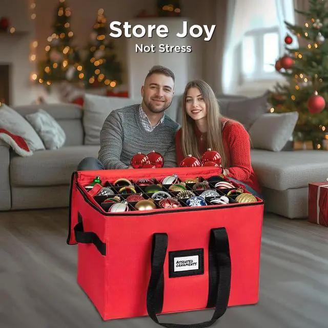 Alt view image 2 of 7 - Christmas Ornament Storage Container,Box Stores Up to 96, Adjustable Dividers, Large Organizer Bin to Protect and Store Holiday Décor