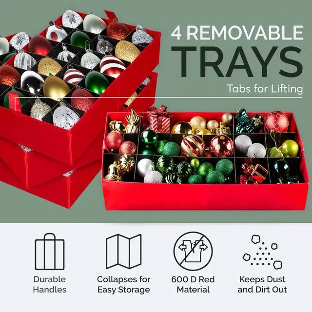 Alt view image 3 of 7 - Christmas Ornament Storage Container,Box Stores Up to 96, Adjustable Dividers, Large Organizer Bin to Protect and Store Holiday Décor