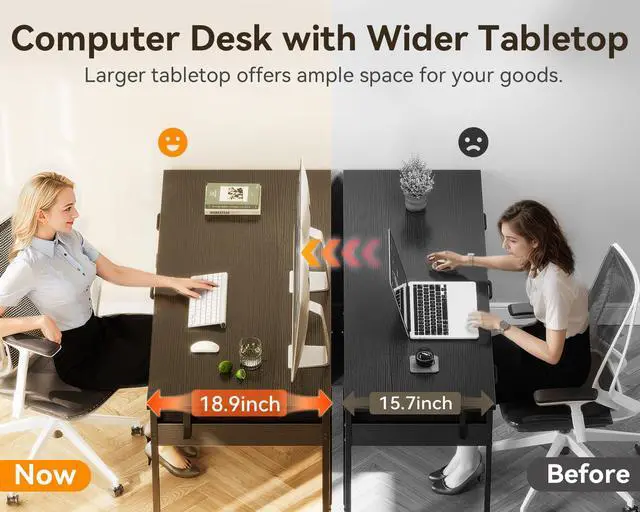 Alt view image 5 of 7 - Computer Desk with 6 Drawers, 40 Inch Small Desk with Storage, Reversible Desk with Headphone Hook for Home Office, Work Study Table for Bedroom, Black