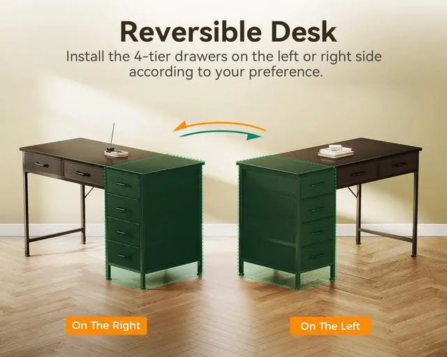 Alt view image 7 of 7 - Computer Desk with 6 Drawers, 40 Inch Small Desk with Storage, Reversible Desk with Headphone Hook for Home Office, Work Study Table for Bedroom, Black