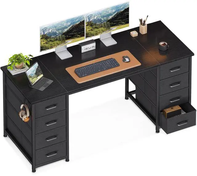 Main image of 55 Inch Computer Desk with 8 Fabric Drawers, Modern Office Desk with Large Storage for Home Office, Study, Gaming, Black