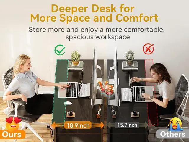 Alt view image 3 of 6 - 55 Inch Computer Desk with 8 Fabric Drawers, Modern Office Desk with Large Storage for Home Office, Study, Gaming, Black