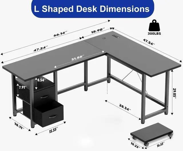 Alt view image 3 of 7 - 66 Inch Gaming Desk with USB Charging Ports, Reversible L Shaped Computer Desk with Storage Shelves & Monitor Stand, Corner Gamer Desk Table with 2 Drawer, Black