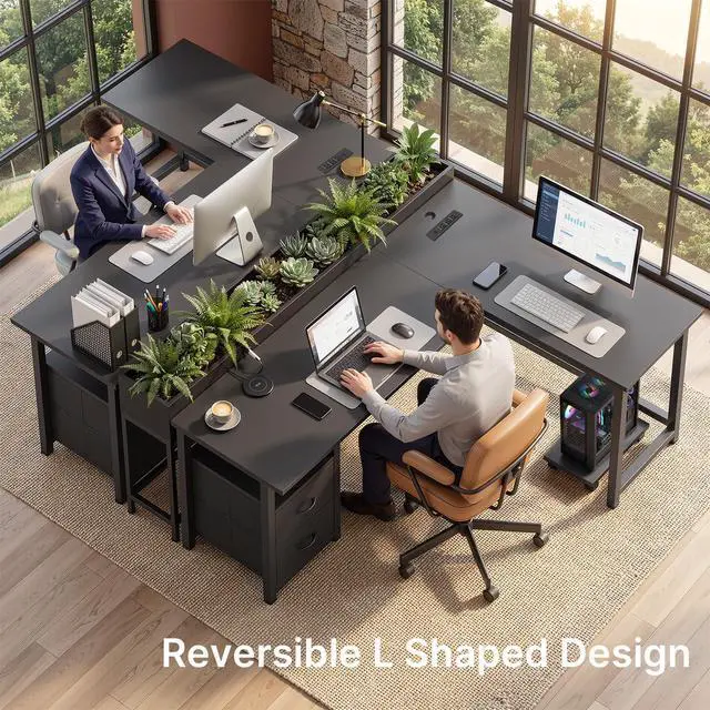 Alt view image 4 of 7 - 66 Inch Gaming Desk with USB Charging Ports, Reversible L Shaped Computer Desk with Storage Shelves & Monitor Stand, Corner Gamer Desk Table with 2 Drawer, Black