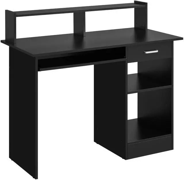 Alt view image 2 of 7 - Computer Desk with Keyboard Tray, Drawers, and Shelves, Black