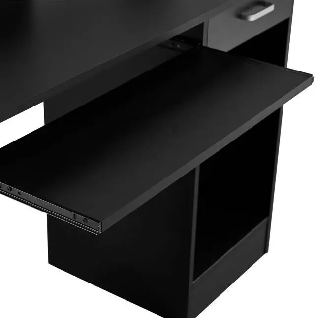 Alt view image 4 of 7 - Computer Desk with Keyboard Tray, Drawers, and Shelves, Black