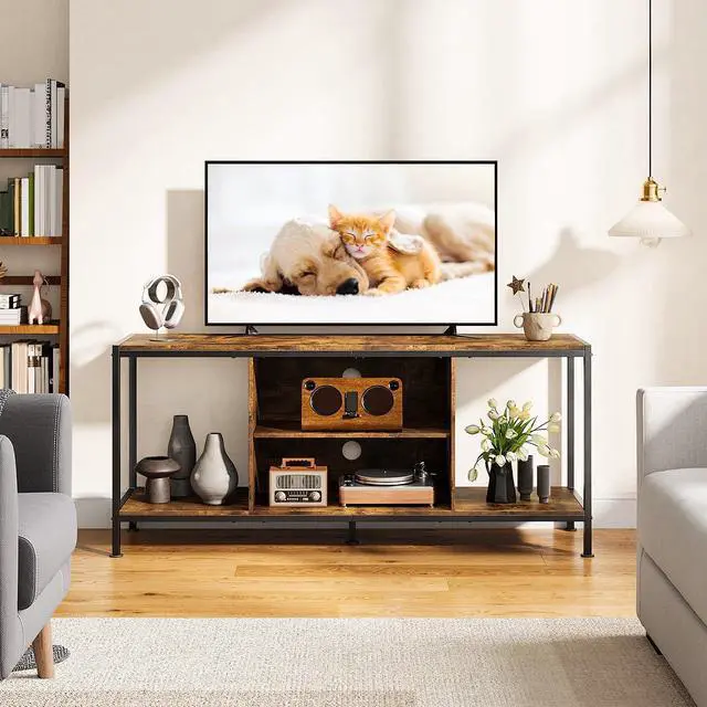 Alt view image 4 of 7 - TV Stand for TVs up to 65 Inch,Entertainment Center with Open Storage Shelves, TV Media Console Table for Living Room and Bedroom, Rustic Brown