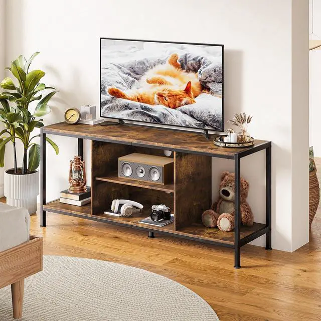 Alt view image 5 of 7 - TV Stand for TVs up to 65 Inch,Entertainment Center with Open Storage Shelves, TV Media Console Table for Living Room and Bedroom, Rustic Brown
