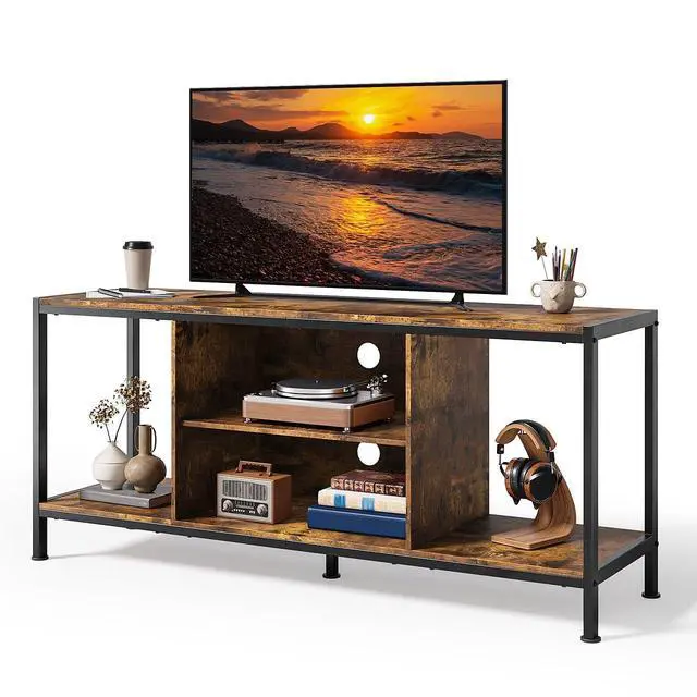 Alt view image 3 of 7 - TV Stand for TVs up to 65 Inch,Entertainment Center with Open Storage Shelves, TV Media Console Table for Living Room and Bedroom, Rustic Brown