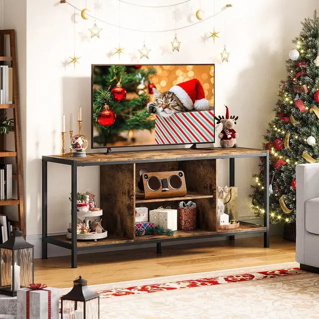 Alt view image 2 of 7 - TV Stand for TVs up to 65 Inch,Entertainment Center with Open Storage Shelves, TV Media Console Table for Living Room and Bedroom, Rustic Brown