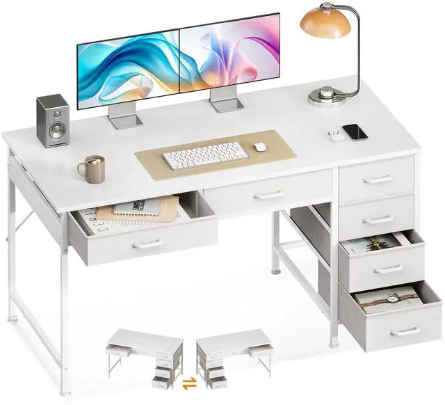 Main image of 48 Inch Computer Desk with 6 Drawers, Reversible Storage Desk for Home Office, Work Study Table for Bedroom, White