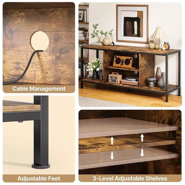 Alt view image 7 of 7 - TV Stand for TVs up to 65 Inch,Entertainment Center with Open Storage Shelves, TV Media Console Table for Living Room and Bedroom, Rustic Brown