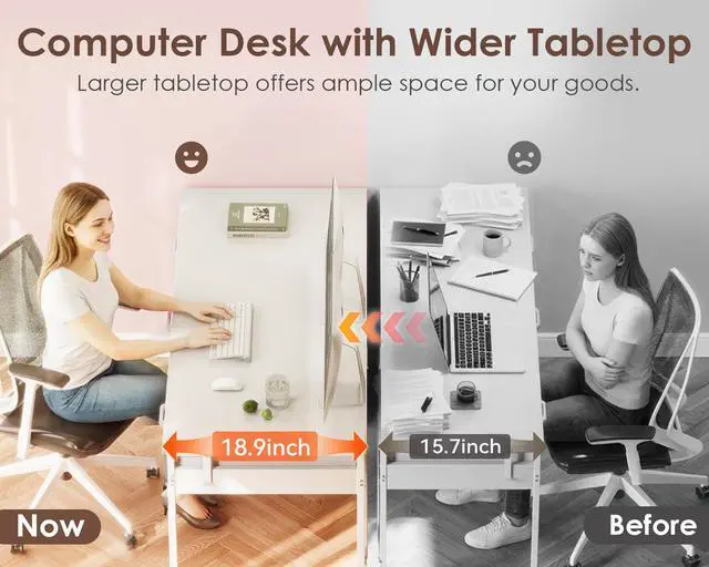 Alt view image 5 of 7 - 48 Inch Computer Desk with 6 Drawers, Reversible Storage Desk for Home Office, Work Study Table for Bedroom, White