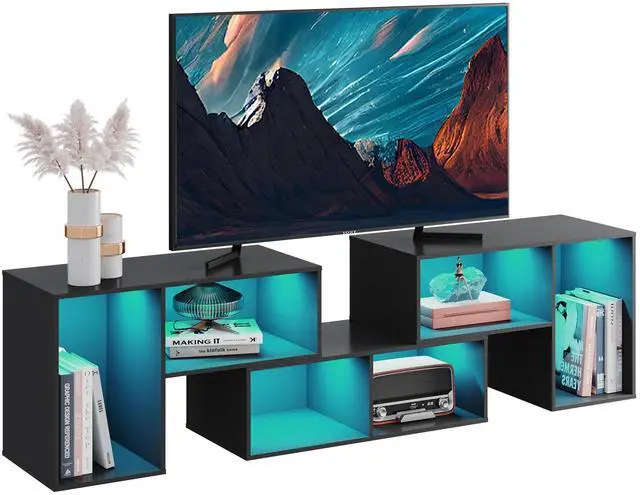 Main image of TV Stand, Deformable TV Stand with LED Strip, Modern Entertainment Center, Gaming Media 3 Pieces Console Cabinet for Living Room, Bedroom, Black