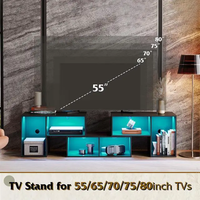 Alt view image 7 of 7 - TV Stand, Deformable TV Stand with LED Strip, Modern Entertainment Center, Gaming Media 3 Pieces Console Cabinet for Living Room, Bedroom, Black