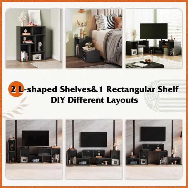 Alt view image 6 of 7 - TV Stand, Deformable TV Stand with LED Strip, Modern Entertainment Center, Gaming Media 3 Pieces Console Cabinet for Living Room, Bedroom, Black