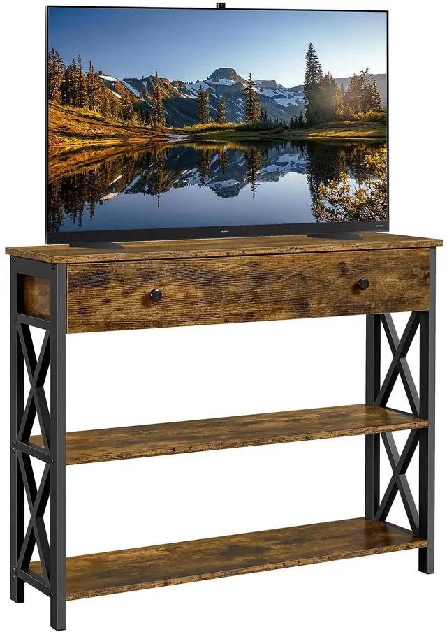 Main image of TV Stand for TV up to 45 inch, Entertainment Center with Drawer, Media Console Table with Storage Shelves, for Living Room, Metal Frame, Rustic Brown