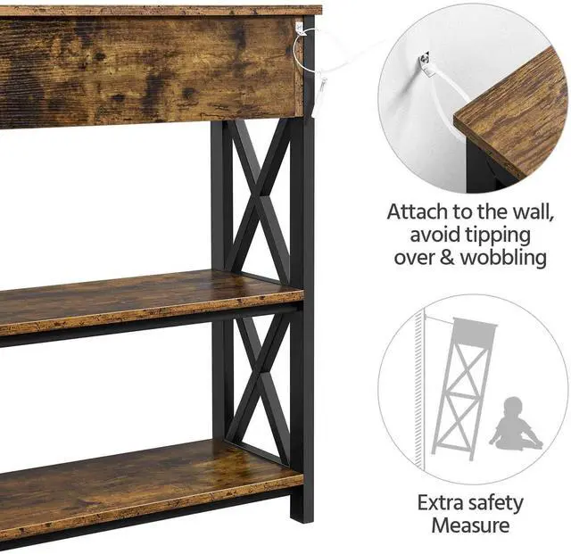 Alt view image 7 of 7 - TV Stand for TV up to 45 inch, Entertainment Center with Drawer, Media Console Table with Storage Shelves, for Living Room, Metal Frame, Rustic Brown