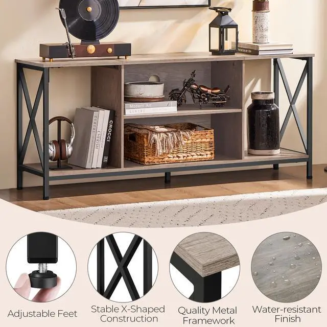 Alt view image 5 of 7 - TV Stand for TVs up to 65 Inch, 55 Inch Entertainment Center with Storage, Wood TV Console with Shelves for Living Room, Gray