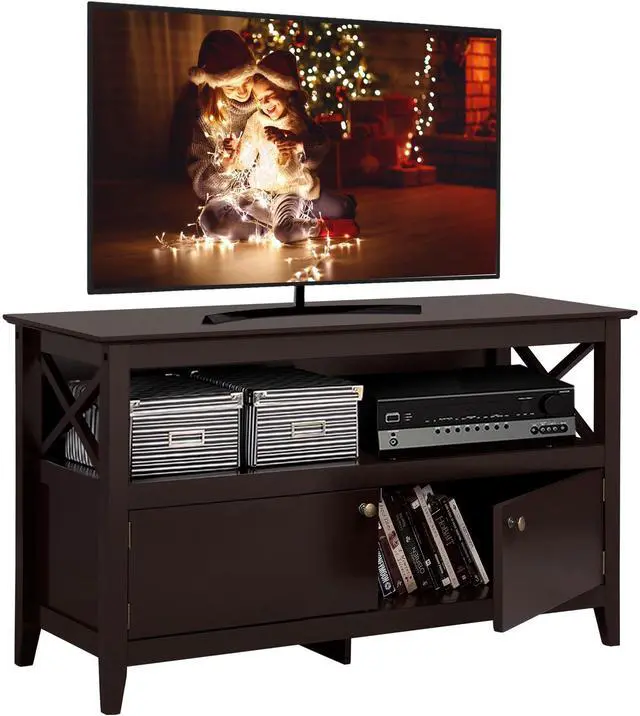 Main image of Wooden TV Stand for TVs Up to 48 inch, Media Entertainment Center Table, TV Cabinet Table with Storage Open Shelf & 2 Doors for Living Room, Espresso