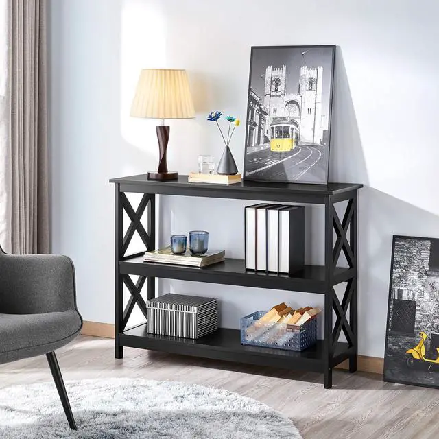 Alt view image 2 of 7 - Television Stands & Entertainment Centers with 3 Tier Storage Shelf TV Stand for Living Room, Black