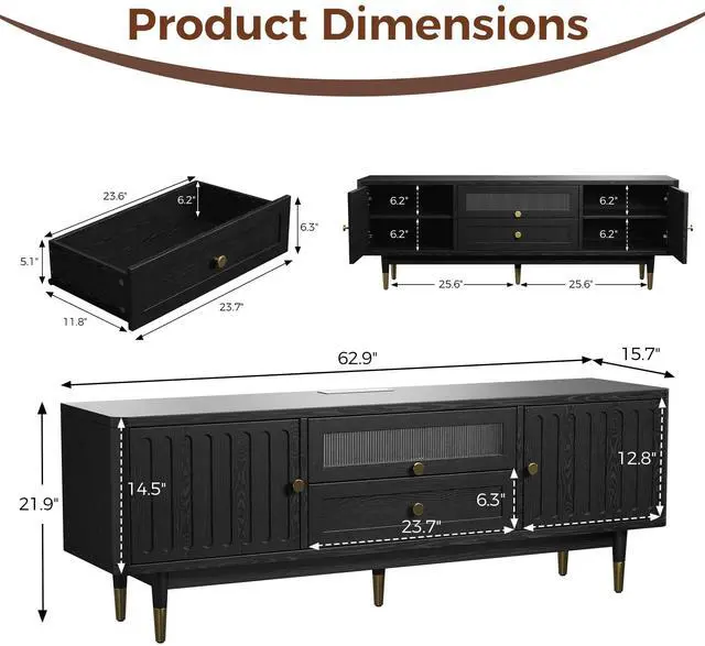 Alt view image 6 of 7 - TV Stand for 70 Inch TV, Black