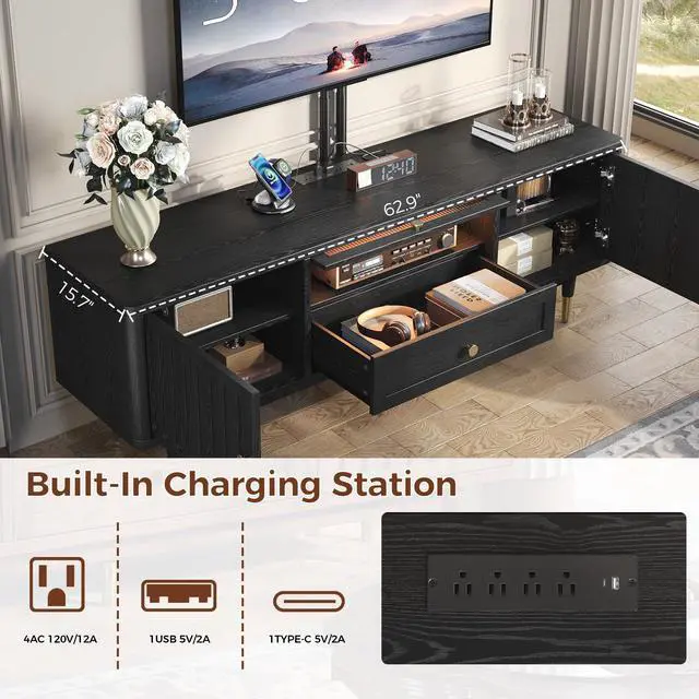 Alt view image 5 of 7 - TV Stand for 70 Inch TV, Black