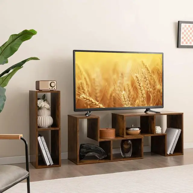 Alt view image 4 of 7 - 3 Pieces Console TV Stand, Free-Combination Entertainment Center for 50 55 60 65 Inch TV, Minimalist Modern Media Stand, DIY Open Storage Bookcase Shelf for Living Room (Brown)
