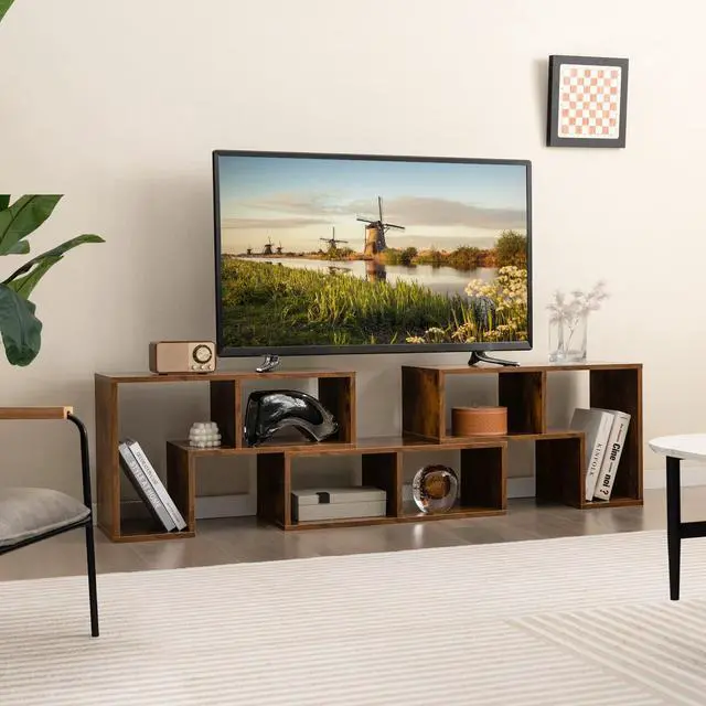 Alt view image 2 of 7 - 3 Pieces Console TV Stand, Free-Combination Entertainment Center for 50 55 60 65 Inch TV, Minimalist Modern Media Stand, DIY Open Storage Bookcase Shelf for Living Room (Brown)