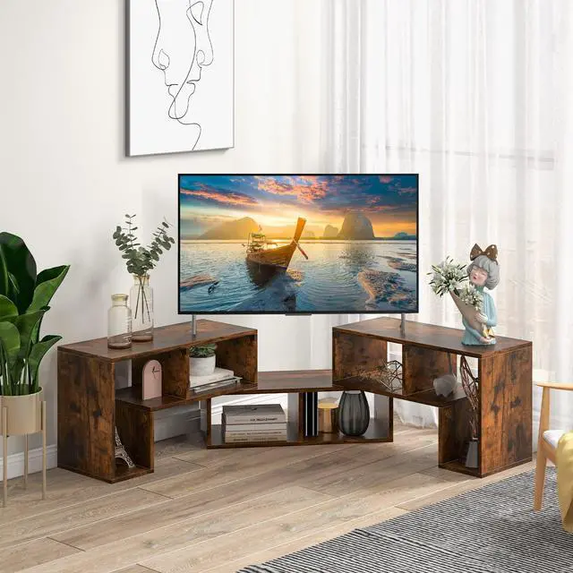 Alt view image 3 of 7 - 3 Pieces Console TV Stand, Free-Combination Entertainment Center for 50 55 60 65 Inch TV, Minimalist Modern Media Stand, DIY Open Storage Bookcase Shelf for Living Room (Brown)
