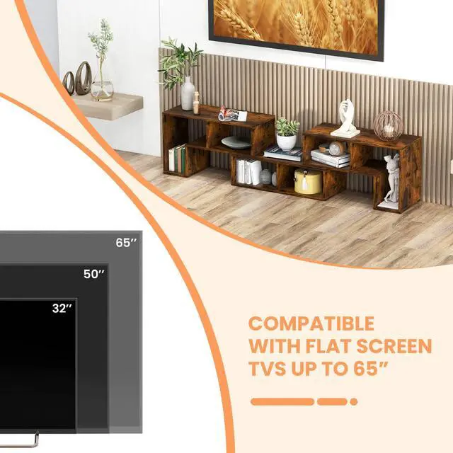Alt view image 7 of 7 - 3 Pieces Console TV Stand, Free-Combination Entertainment Center for 50 55 60 65 Inch TV, Minimalist Modern Media Stand, DIY Open Storage Bookcase Shelf for Living Room (Brown)