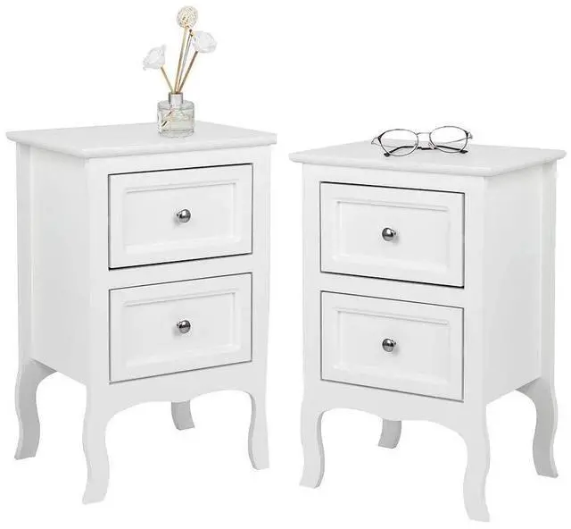 Main image of White Nightstand Set of 2, Nightstands with 2 Drawers, Bed Side Table/Night Stand, Small Nightstand for Bedroom, Small Spaces, College Dorm, Kids Room, Living Room, Wood, 16W x 12D x 24H