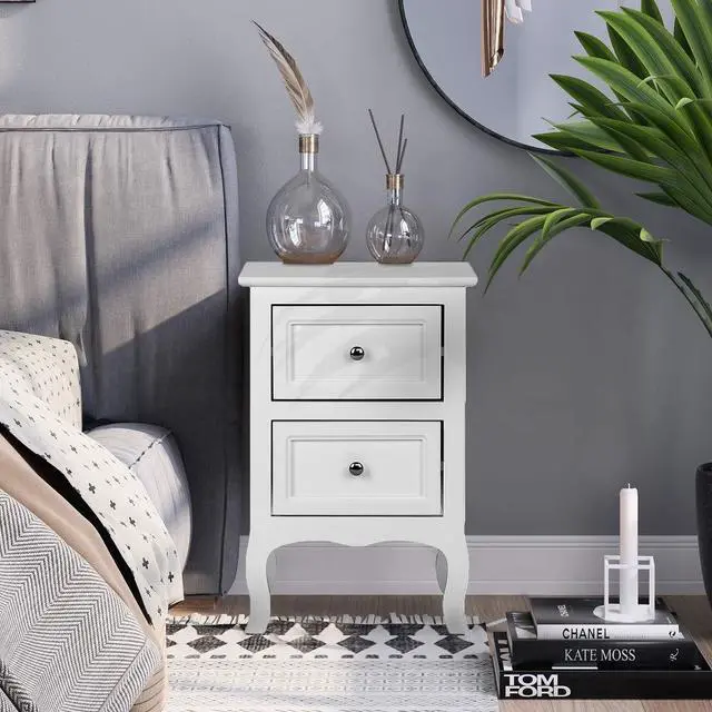 Alt view image 2 of 7 - White Nightstand Set of 2, Nightstands with 2 Drawers, Bed Side Table/Night Stand, Small Nightstand for Bedroom, Small Spaces, College Dorm, Kids Room, Living Room, Wood, 16W x 12D x 24H