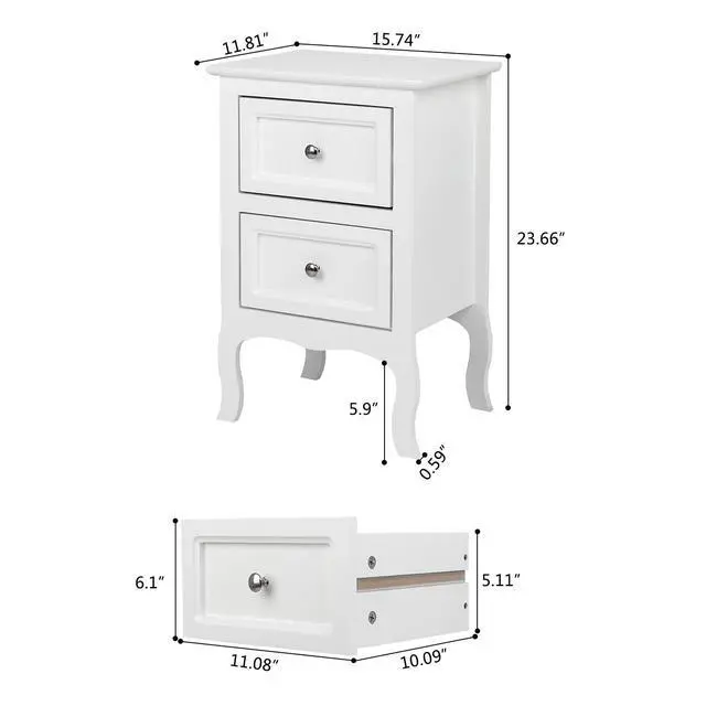 Alt view image 4 of 7 - White Nightstand Set of 2, Nightstands with 2 Drawers, Bed Side Table/Night Stand, Small Nightstand for Bedroom, Small Spaces, College Dorm, Kids Room, Living Room, Wood, 16W x 12D x 24H