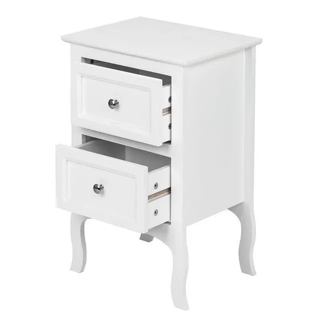 Alt view image 7 of 7 - White Nightstand Set of 2, Nightstands with 2 Drawers, Bed Side Table/Night Stand, Small Nightstand for Bedroom, Small Spaces, College Dorm, Kids Room, Living Room, Wood, 16W x 12D x 24H