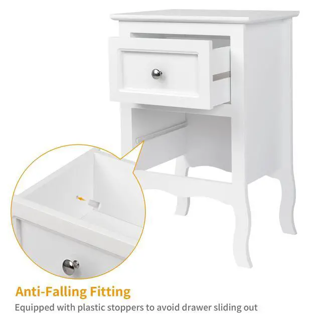 Alt view image 5 of 7 - White Nightstand Set of 2, Nightstands with 2 Drawers, Bed Side Table/Night Stand, Small Nightstand for Bedroom, Small Spaces, College Dorm, Kids Room, Living Room, Wood, 16W x 12D x 24H