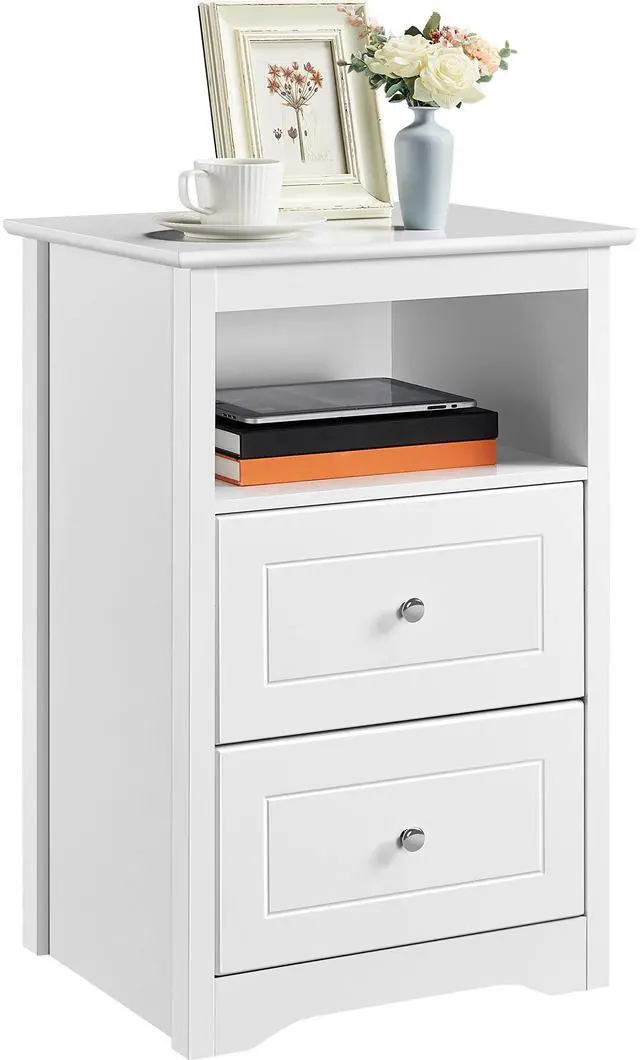 Main image of Nightstand with 2 Drawer and 1 Open Shelf, 29" Tall Bedside Table Wooden Flie Cabinet Telephone Table Bed Side Table with Storage for Bedroom White