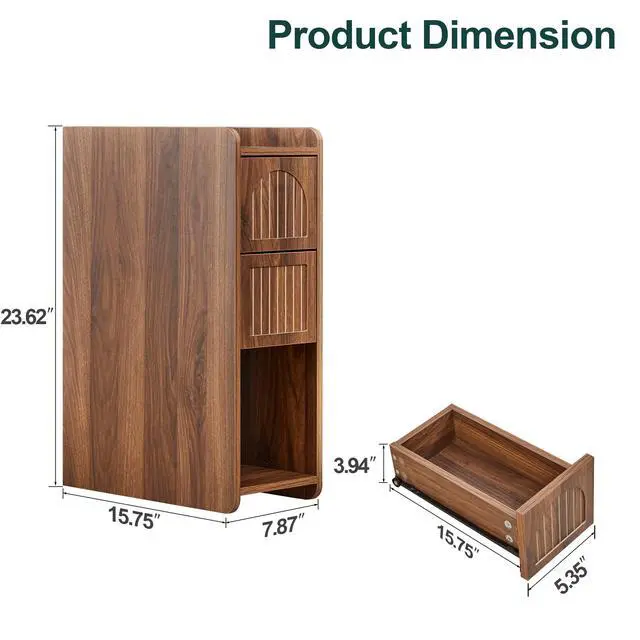 Alt view image 2 of 7 - Walnut Narrow Nightstand, Wooden Small 2 Drawer Nightstand, Slim Side End Table, Skinny Bedside Table, Mid Century Modern Night Stand with Drawers, for Living Room (Deep Walnut-1 pc)