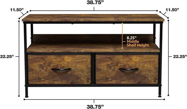 Alt view image 2 of 7 - TV Stand Dresser with 2 Drawers - Television Riser Chest with Storage - Bedroom, Living Room, Closet, & Dorm Furniture