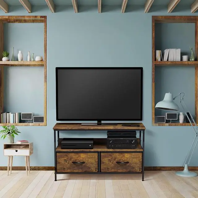 Alt view image 4 of 7 - TV Stand Dresser with 2 Drawers - Television Riser Chest with Storage - Bedroom, Living Room, Closet, & Dorm Furniture