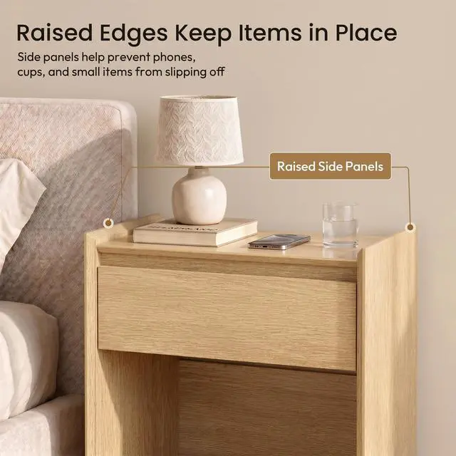 Alt view image 4 of 7 - Natural Oak 24" H Nightstand, Drawer & Open Shelf Bedside Table